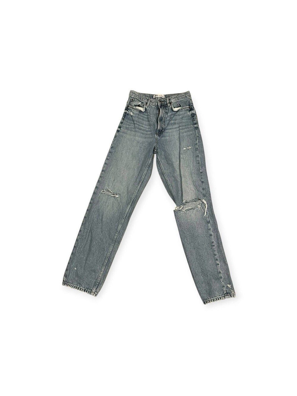 Zara Z22 High-Waisted Distressed Straight Leg Jeans (US 2 / EUR 34)